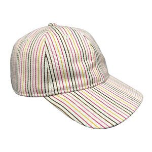 Madewell Baseball Cap Multistrip Hat Denim Leather Strap Back Adjustable